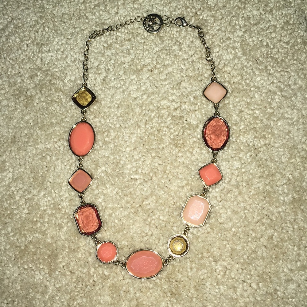 Coral and Gold Statement Necklace